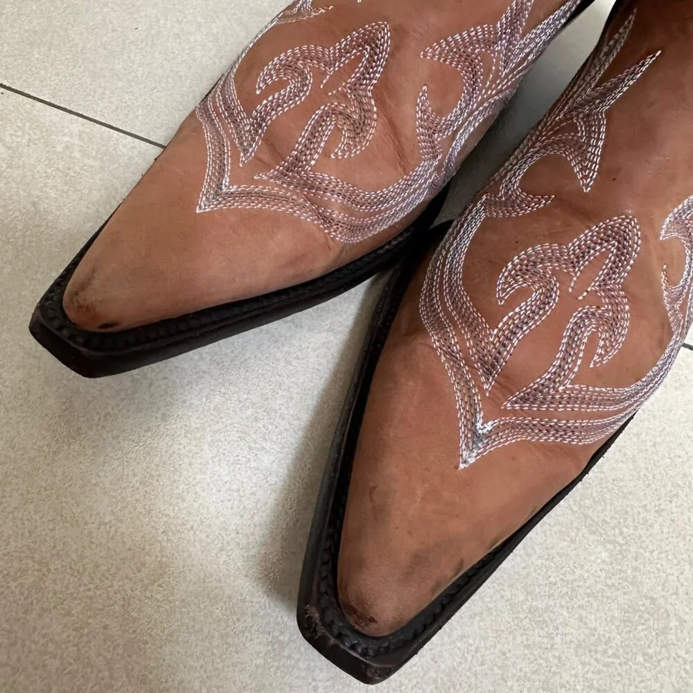 Lane by Anna Harris Brown Rodeo Cowgirl Leather Boots Size 7 - Picture 6 of 14
